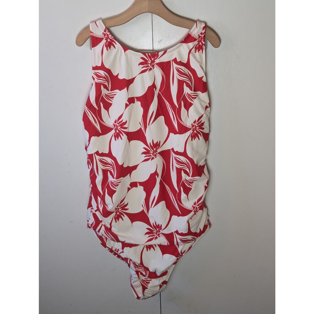 Shade & Shore Red & White Floral Swimsuit Size 24